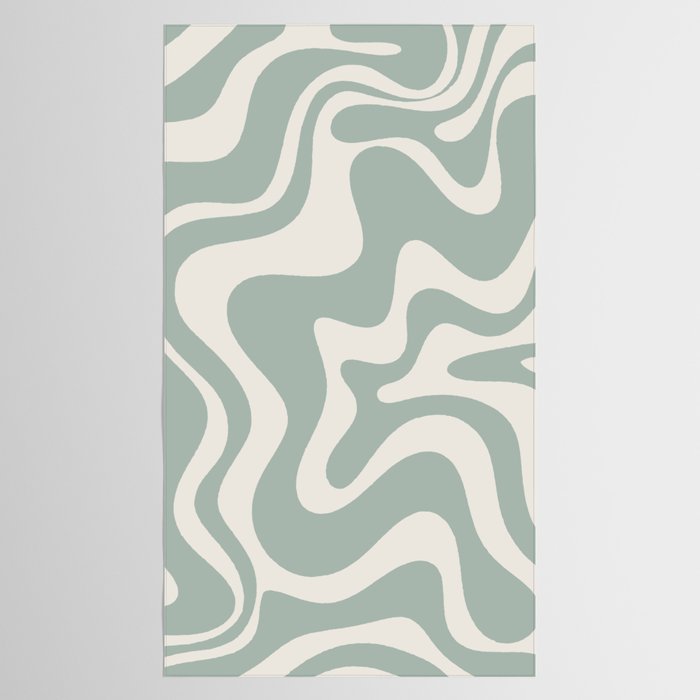 Retro Liquid Swirl Abstract Pattern Eucalyptus Sage Green Tablecloth Gallery Image 2