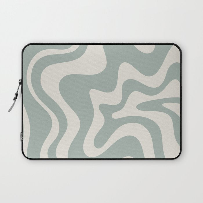 Retro Liquid Swirl Abstract Pattern Eucalyptus Sage Green Laptop Sleeve Gallery Image 1