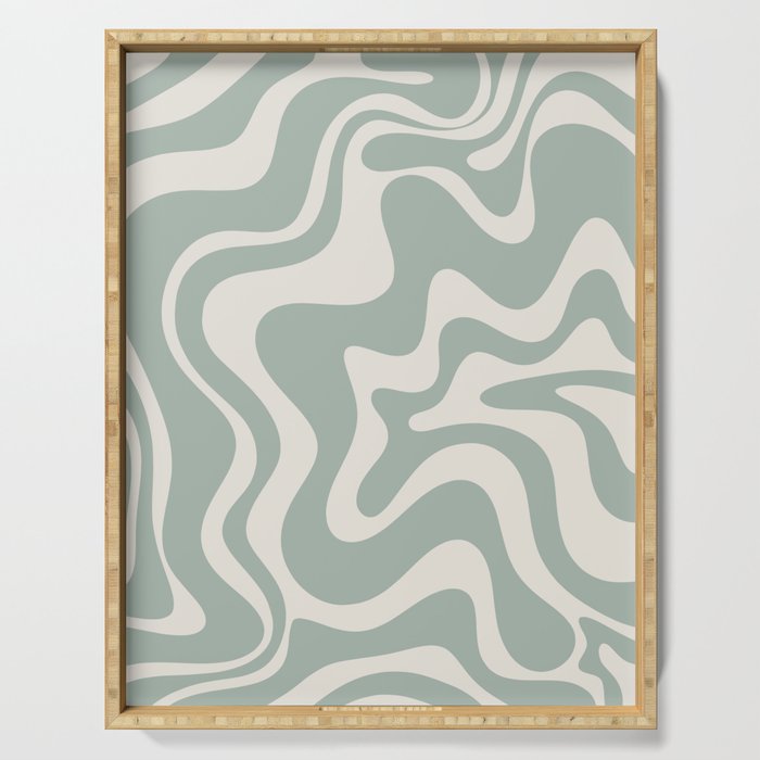Retro Liquid Swirl Abstract Pattern Eucalyptus Sage Green Serving Tray Gallery Image 1