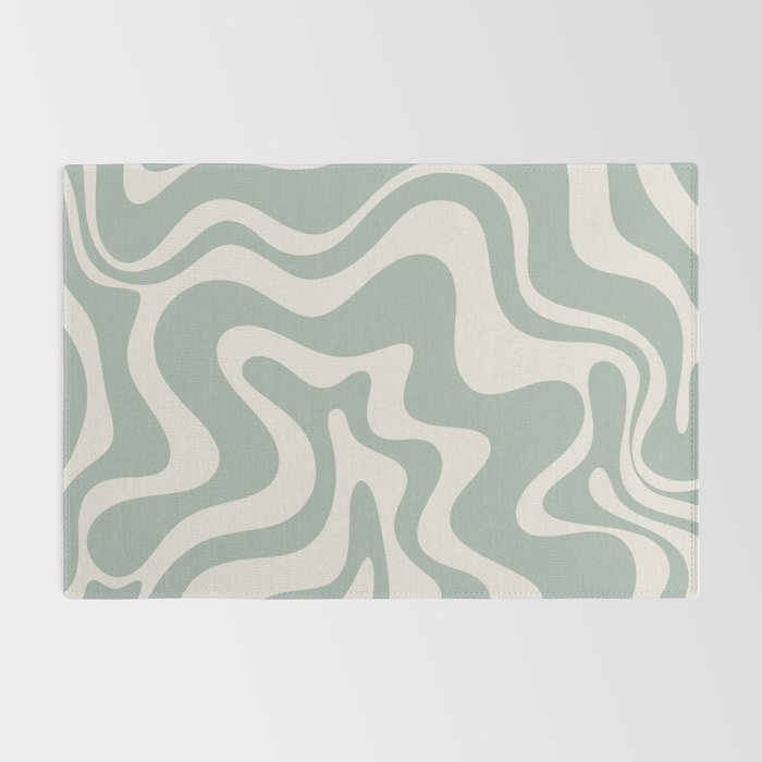 Retro Liquid Swirl Abstract Pattern Eucalyptus Sage Green Rug Gallery Image 2