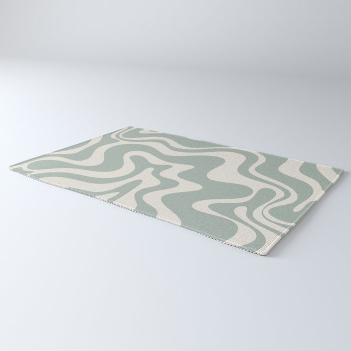 Retro Liquid Swirl Abstract Pattern Eucalyptus Sage Green Rug Gallery Image 3