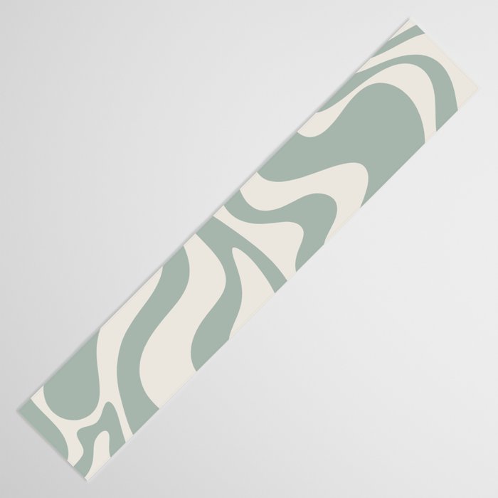 Retro Liquid Swirl Abstract Pattern Eucalyptus Sage Green Table Runner Gallery Image 3