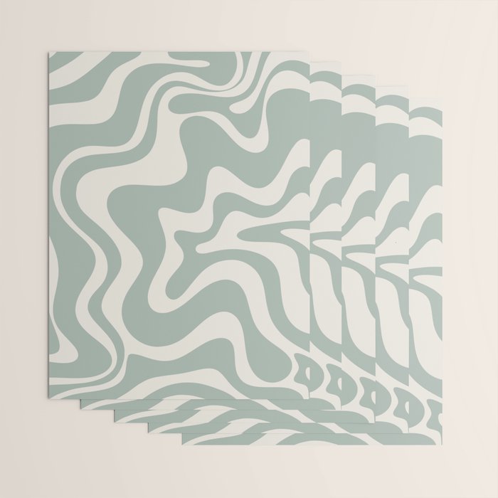 Retro Liquid Swirl Abstract Pattern Eucalyptus Sage Green Wrapping Paper Gallery Image 3