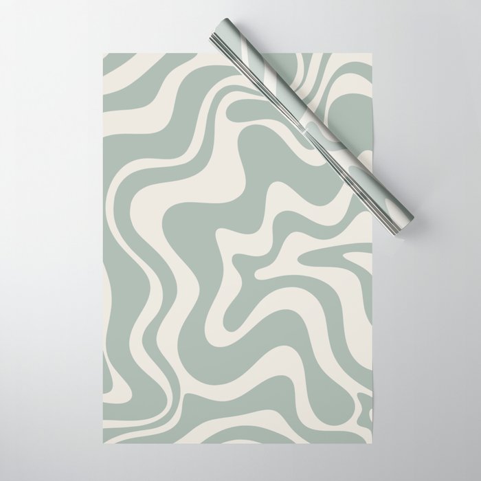 Retro Liquid Swirl Abstract Pattern Eucalyptus Sage Green Wrapping Paper Gallery Image 1