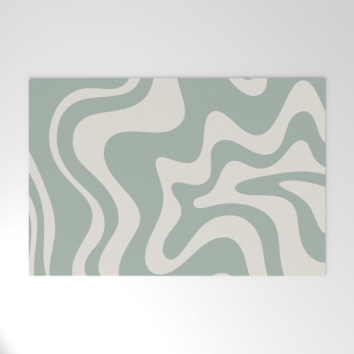 Retro Liquid Swirl Abstract Pattern Eucalyptus Sage Green Welcome Mat Gallery Image 1