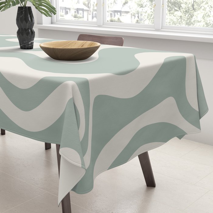Retro Liquid Swirl Abstract Pattern Eucalyptus Sage Green Tablecloth Gallery Image 3