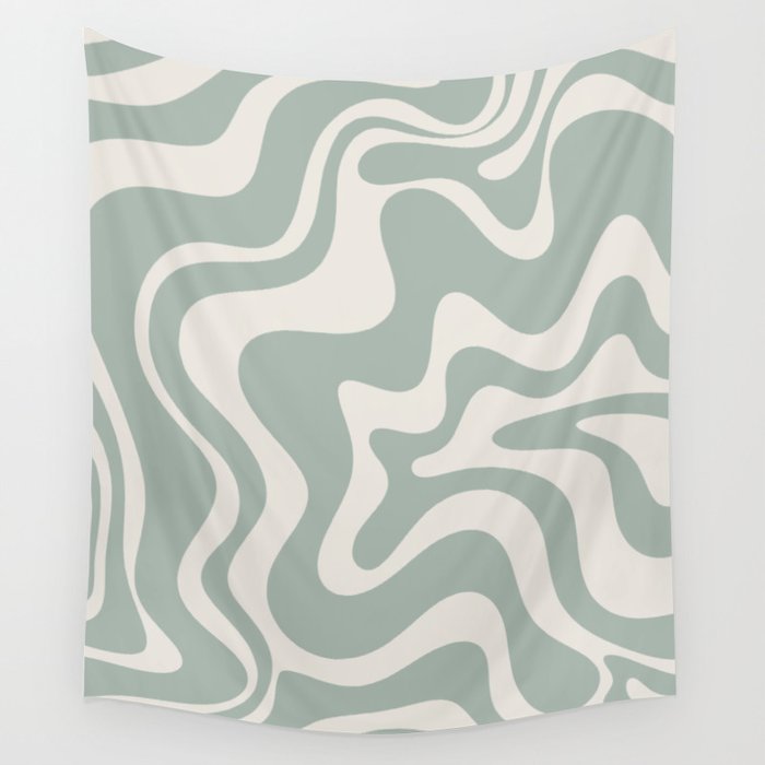 Retro Liquid Swirl Abstract Pattern Eucalyptus Sage Green Wall Tapestry Gallery Image 4