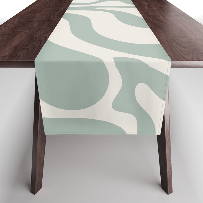 Retro Liquid Swirl Abstract Pattern Eucalyptus Sage Green Table Runner Gallery Image 1