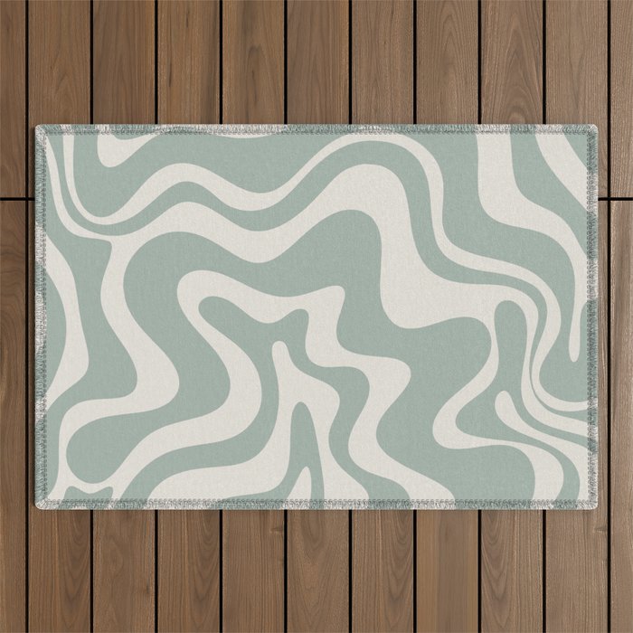 Retro Liquid Swirl Abstract Pattern Eucalyptus Sage Green Outdoor Rug Gallery Image 1