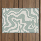 Retro Liquid Swirl Abstract Pattern Eucalyptus Sage Green Outdoor Rug Gallery Image 1