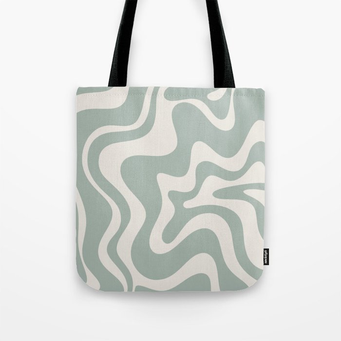 Retro Liquid Swirl Abstract Pattern Eucalyptus Sage Green Tote Bag Gallery Image 1