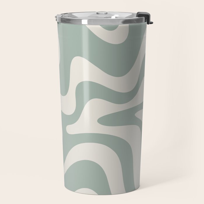 Retro Liquid Swirl Abstract Pattern Eucalyptus Sage Green Travel Mug Gallery Image 2