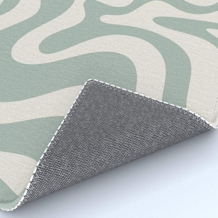 Retro Liquid Swirl Abstract Pattern Eucalyptus Sage Green Rug Gallery Image 4