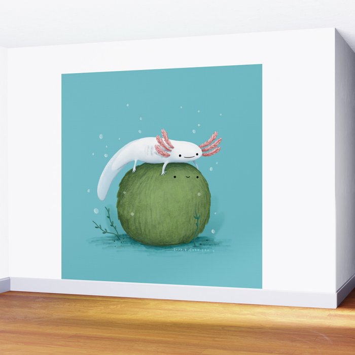Axolotl on a Mossball Wall Mural Gallery Image 2