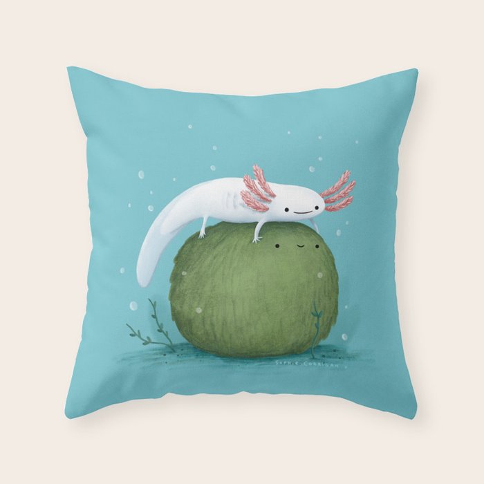 Axolotl on a Mossball Throw Pillow Gallery Image 6