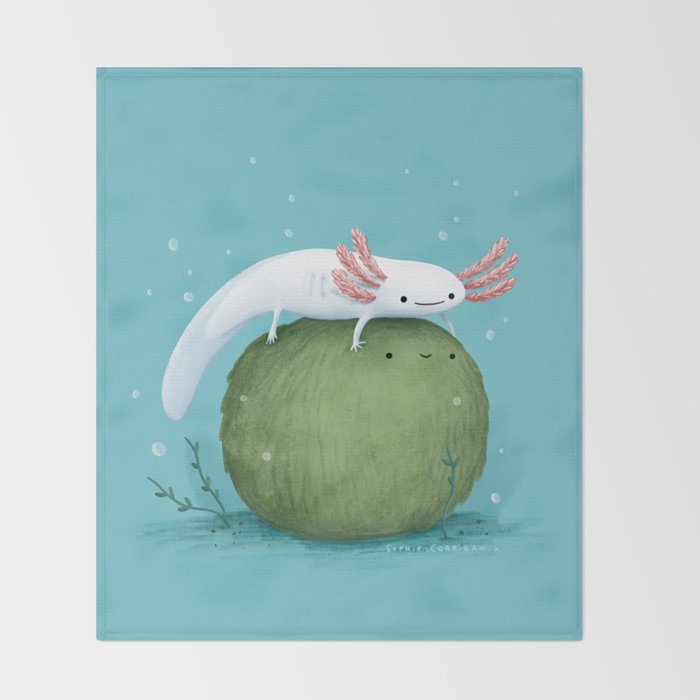 Axolotl on a Mossball Throw Blanket Gallery Image 2