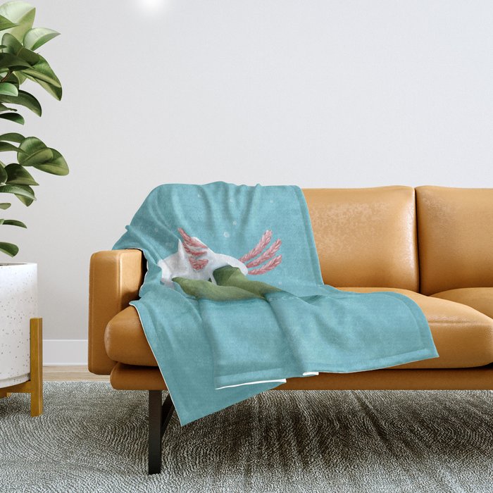 Axolotl on a Mossball Throw Blanket Gallery Image 1