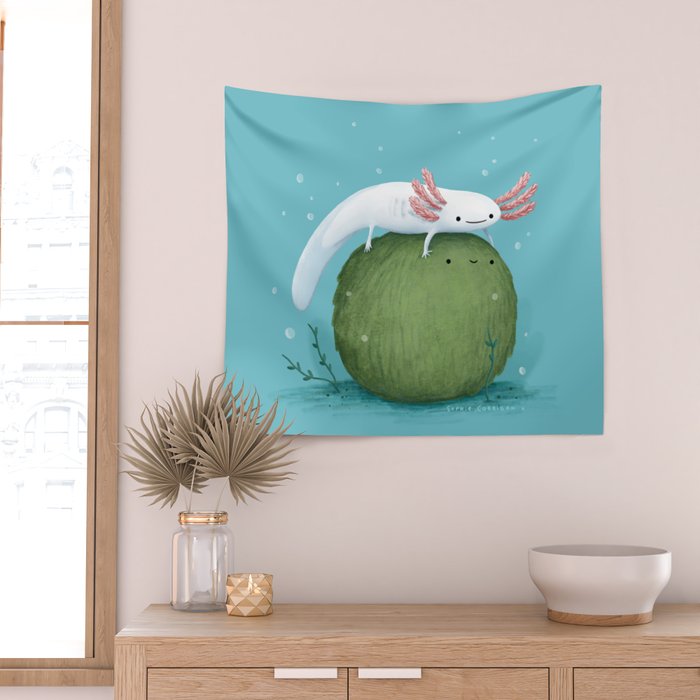 Axolotl on a Mossball Wall Tapestry Gallery Image 2