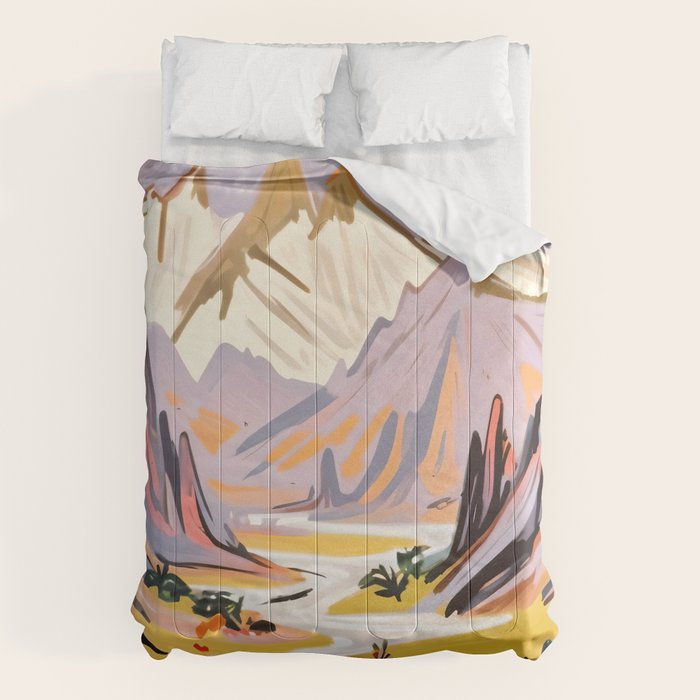 Lavender Mountains, Romantic Scenic Landscape Nature, Travel Summer Painting, Bohemian Colorful Hills Adventure Sunset Comforter Gallery Image 1