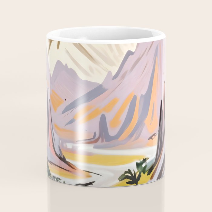 Lavender Mountains, Romantic Scenic Landscape Nature, Travel Summer Painting, Bohemian Colorful Hills Adventure Sunset Coffee Mug Gallery Image 4