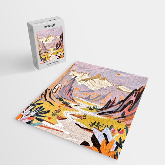 Lavender Mountains, Romantic Scenic Landscape Nature, Travel Summer Painting, Bohemian Colorful Hills Adventure Sunset Jigsaw Puzzle Gallery Image 2