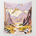 Lavender Mountains, Romantic Scenic Landscape Nature, Travel Summer Painting, Bohemian Colorful Hills Adventure Sunset Wall Tapestry Gallery Image 4