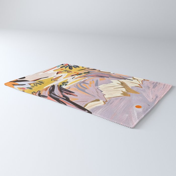 Lavender Mountains, Romantic Scenic Landscape Nature, Travel Summer Painting, Bohemian Colorful Hills Adventure Sunset Rug Gallery Image 3