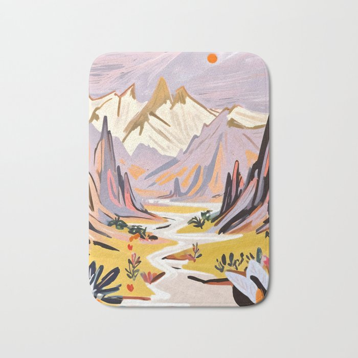 Lavender Mountains, Romantic Scenic Landscape Nature, Travel Summer Painting, Bohemian Colorful Hills Adventure Sunset Bath Mat Gallery Image 1