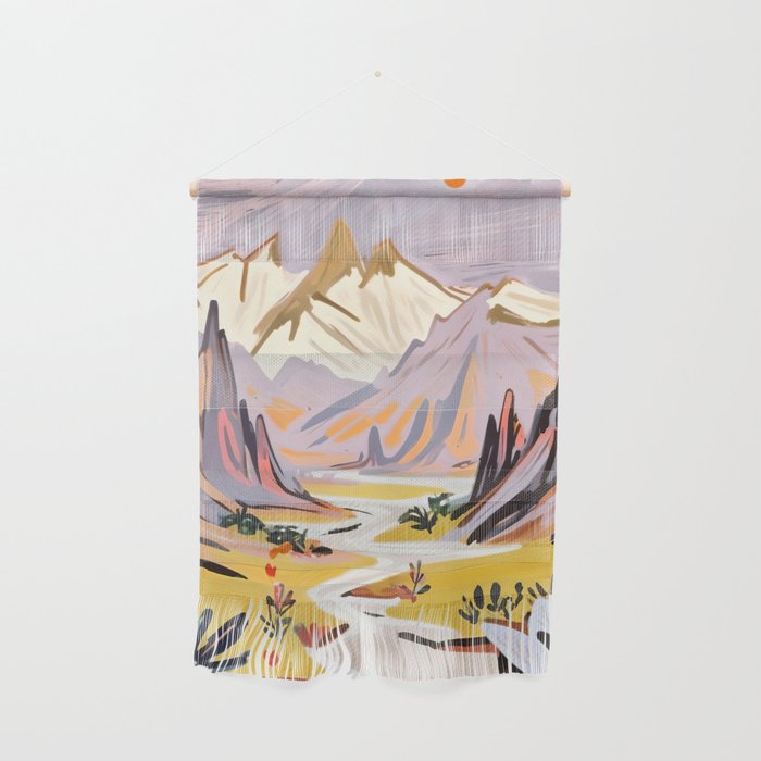 Lavender Mountains, Romantic Scenic Landscape Nature, Travel Summer Painting, Bohemian Colorful Hills Adventure Sunset Wall Hanging Gallery Image 1