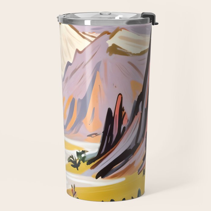 Lavender Mountains, Romantic Scenic Landscape Nature, Travel Summer Painting, Bohemian Colorful Hills Adventure Sunset Travel Mug Gallery Image 2