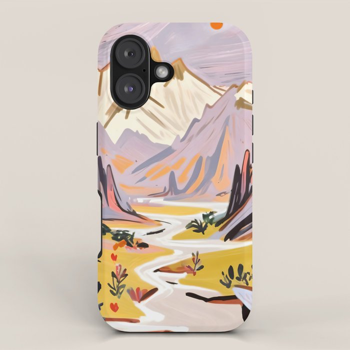 Lavender Mountains, Romantic Scenic Landscape Nature, Travel Summer Painting, Bohemian Colorful Hills Adventure Sunset iPhone Case Gallery Image 1