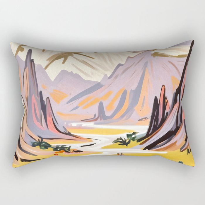 Lavender Mountains, Romantic Scenic Landscape Nature, Travel Summer Painting, Bohemian Colorful Hills Adventure Sunset Rectangular Pillow Gallery Image 2