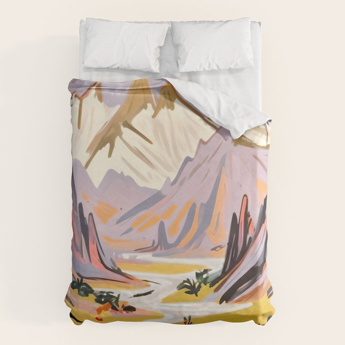 Lavender Mountains, Romantic Scenic Landscape Nature, Travel Summer Painting, Bohemian Colorful Hills Adventure Sunset Duvet Cover Gallery Image 6