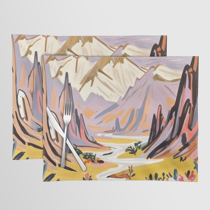 Lavender Mountains, Romantic Scenic Landscape Nature, Travel Summer Painting, Bohemian Colorful Hills Adventure Sunset Placemat Gallery Image 1