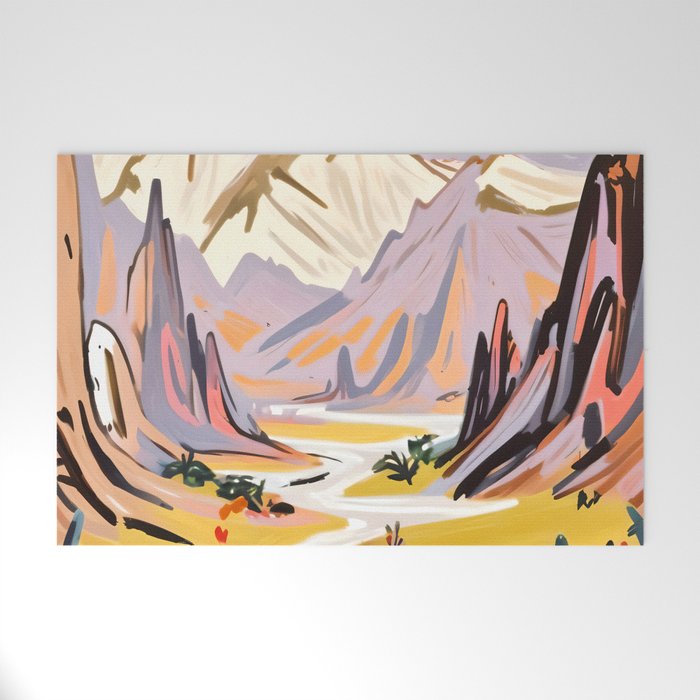 Lavender Mountains, Romantic Scenic Landscape Nature, Travel Summer Painting, Bohemian Colorful Hills Adventure Sunset Welcome Mat Gallery Image 1
