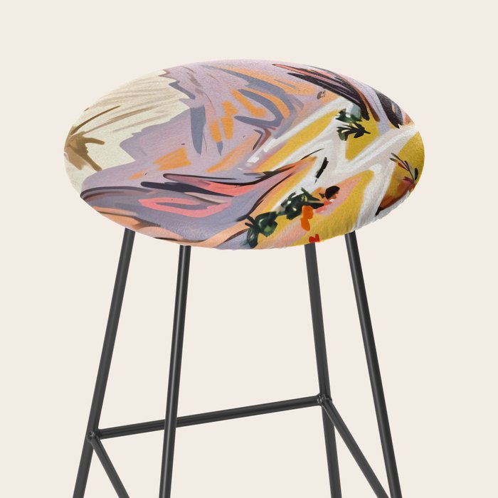 Lavender Mountains, Romantic Scenic Landscape Nature, Travel Summer Painting, Bohemian Colorful Hills Adventure Sunset Stool Gallery Image 2
