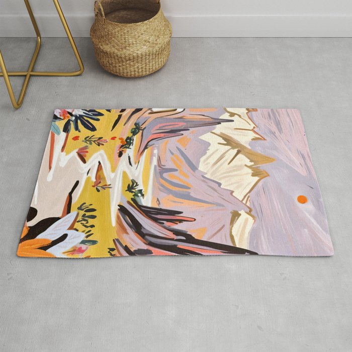 Lavender Mountains, Romantic Scenic Landscape Nature, Travel Summer Painting, Bohemian Colorful Hills Adventure Sunset Rug Gallery Image 1