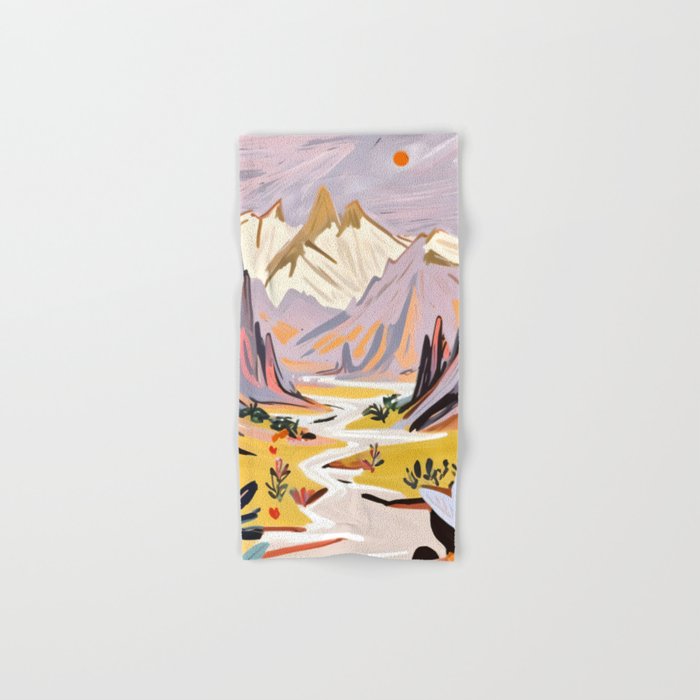 Lavender Mountains, Romantic Scenic Landscape Nature, Travel Summer Painting, Bohemian Colorful Hills Adventure Sunset Bath Towel Gallery Image 1