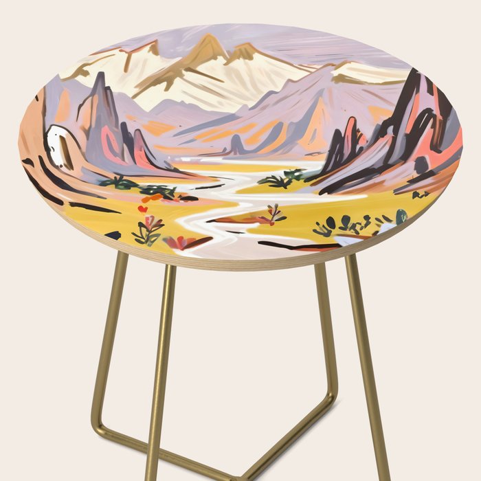 Lavender Mountains, Romantic Scenic Landscape Nature, Travel Summer Painting, Bohemian Colorful Hills Adventure Sunset Side Table Gallery Image 2