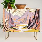 Lavender Mountains, Romantic Scenic Landscape Nature, Travel Summer Painting, Bohemian Colorful Hills Adventure Sunset Credenza Gallery Image 1