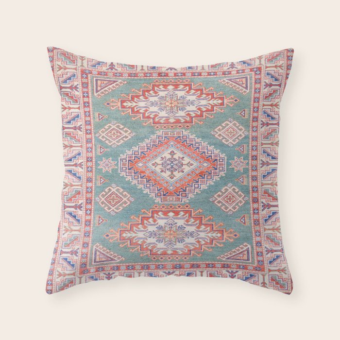 Marine Green Spiral Star Kazak Handmade Persian Rug Throw Pillow Gallery Image 6