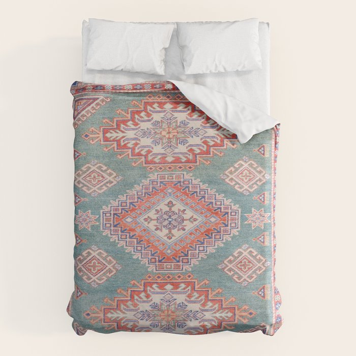 Marine Green Spiral Star Kazak Handmade Persian Rug Duvet Cover Gallery Image 6
