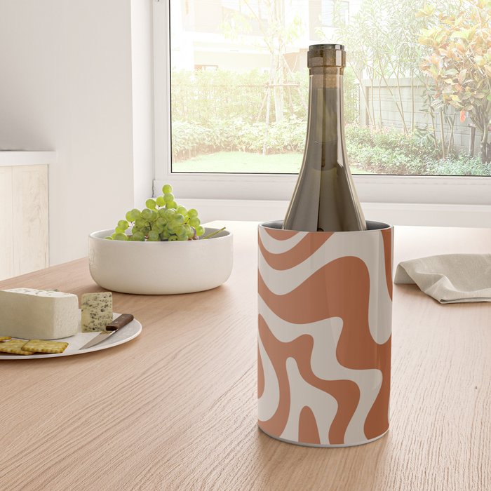 Liquid Swirl Retro Abstract Pattern in Clay and Putty Earth Tones Wine Chiller Gallery Image 4
