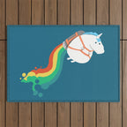 Fat Unicorn on Rainbow Jetpack Outdoor Rug Gallery Image 1