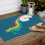 Fat Unicorn on Rainbow Jetpack Outdoor Rug Gallery Image 2