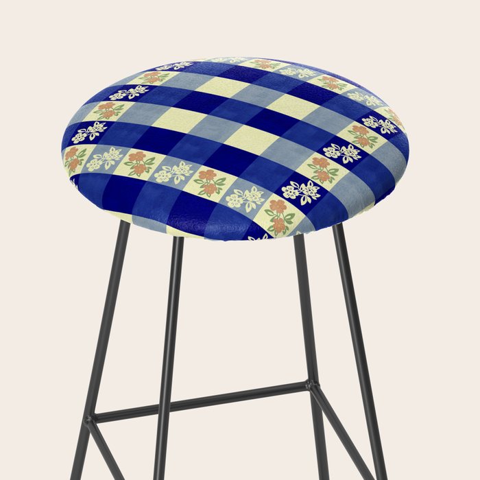 Vintage Blue Gingham with Flowers Stool Gallery Image 2