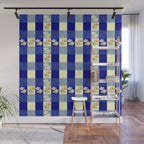 Vintage Blue Gingham with Flowers Wall Mural Gallery Image 1