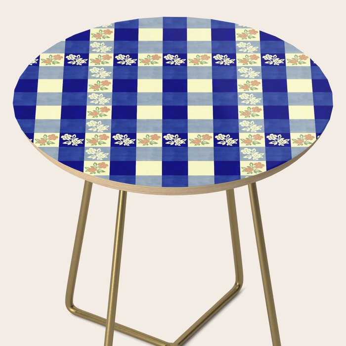 Vintage Blue Gingham with Flowers Side Table Gallery Image 2