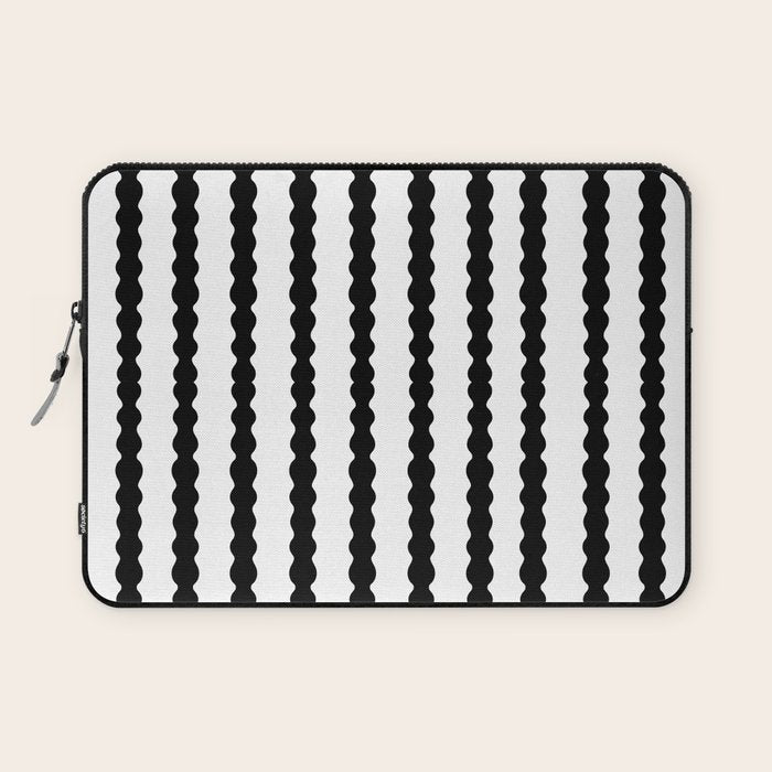 Black and White, Wavy, Squiggle, Stripes Laptop Sleeve Gallery Image 1