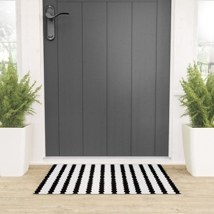 Black and White, Wavy, Squiggle, Stripes Welcome Mat Gallery Image 3